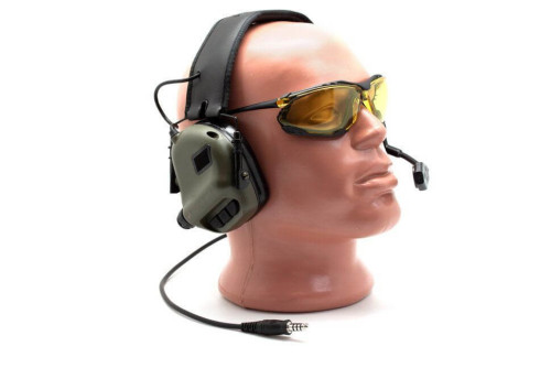 Наушники активные стрелковые Earmor Military Edition ME5 с микрофоном и разъемом для тангенты и креплением ARC на шлем 22-82 ДБ Хаки